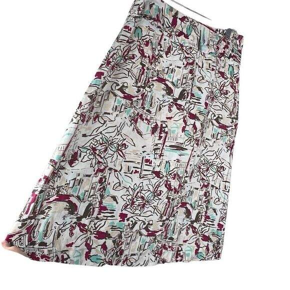 100% LINEN Printed Midi Skirt 4 - Picture 2 of 13